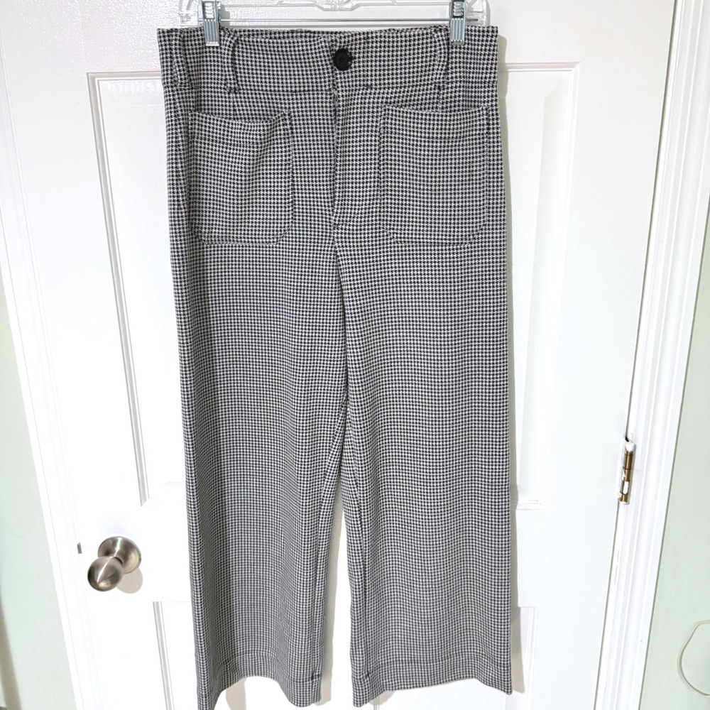 Maeve Anthropologie The Colette Houndstooth Wide Leg Pants Black White 29